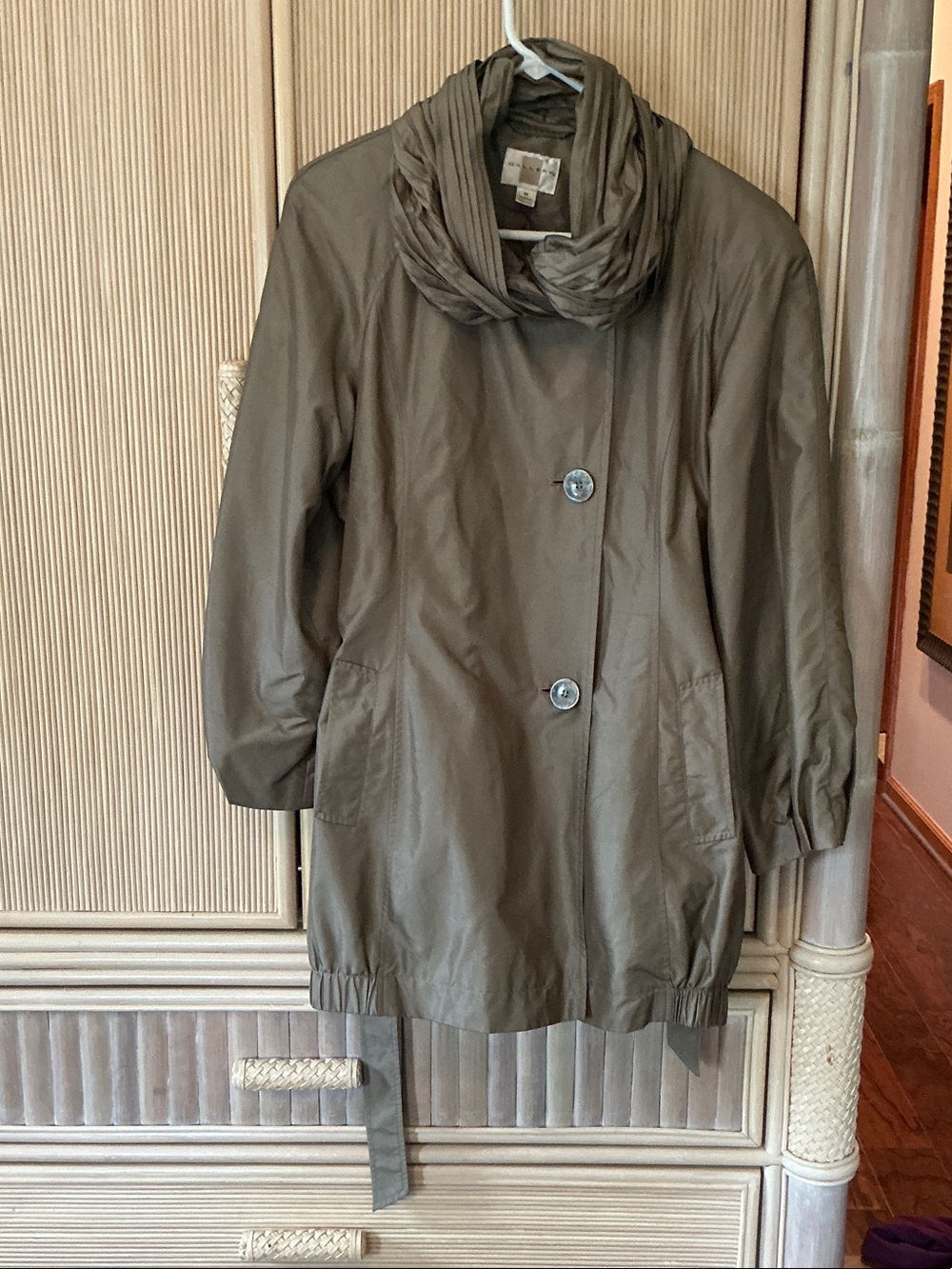 Gallery Olive Trench Coat with Attached Scarf